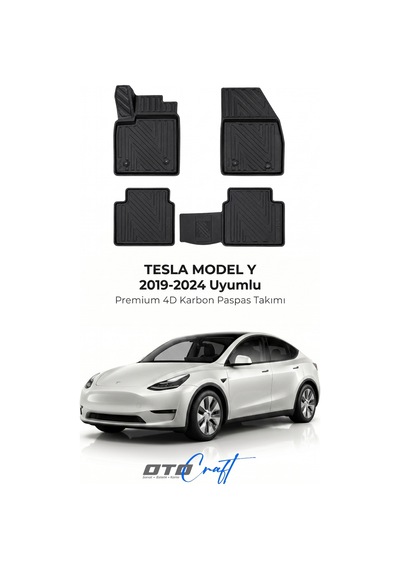 Otocraft Tesla Model Y 2019-2024 Araca Özel 4d Karbon Oto Paspas Havuzlu Tam Set
