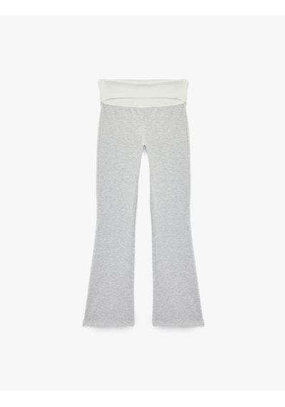 Koton Slim Fit Yüksek Bel Kat Detaylı İspanyol Paça Spor Tayt Gri Melanj 6sak40466nk
