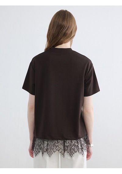 Lcw Modest Kahverengi Dantel Detaylı Soft Touch Kadın Tişört