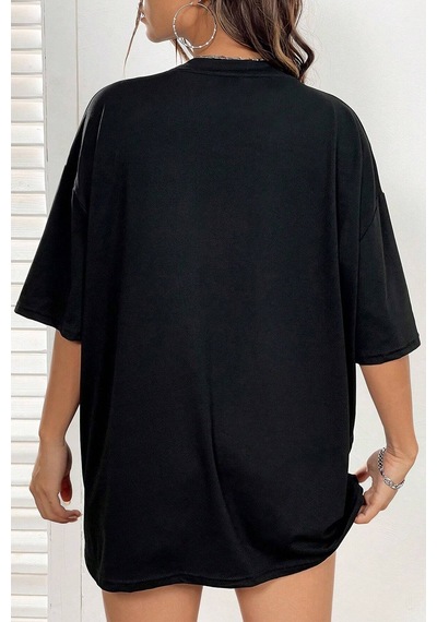 Pamuklu Arizona Baskılı Oversize T-shirt Siyah
