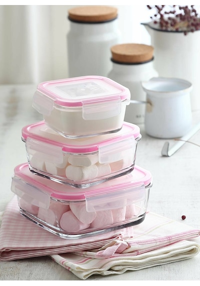 Lav Fresco Cam Saklama Kabı Kilitli Kapak 3Lü Set Çok Renkli