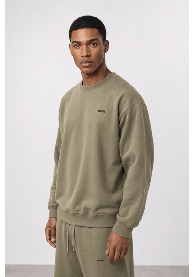 Erkek Respire Basic Oversize Sweatshirt Haki