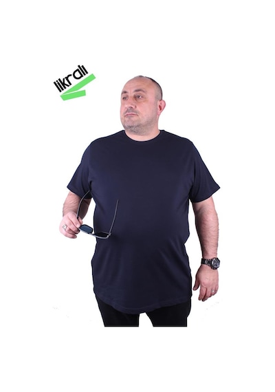 Starbattal Erkek Büyük Beden Likralı Basic Sıfır Yaka Tişört 11160 Lacıvert-Lacıvert Çok Renkli