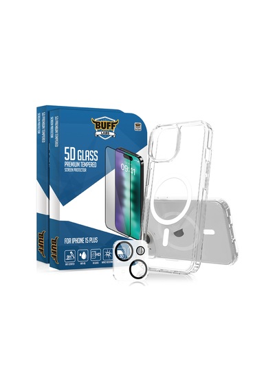 Buff Apple iPhone Uyumlu  15 Plus - 2x5d Ekran Koruyucu + Magsafe Kılıf + Lens Koruyucu Glass Şeffaf