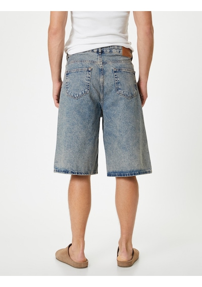 Koton Oversize Kot Şort Düğmeli Cepli Pamuklu İndigo Stone 4sam40034ıd Indigo - Taş