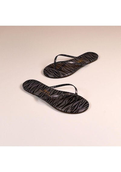 Tkees Kadın Klasik Parmak Arası Zebra Desen Terlik Tk-2240-4090 Gri/siyah