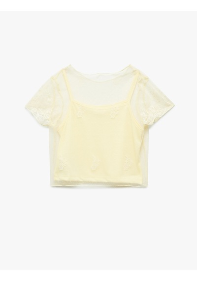 Koton Bisiklet Yaka Dantel Detaylı Askılı Astarlı Kısa Kollu Crop Tişört Sarı 5skg10543ak Koton Bisiklet Yaka Dantel Detaylı Askılı Astarlı Kısa Kollu Crop Tişört Sarı 5skg10543ak
