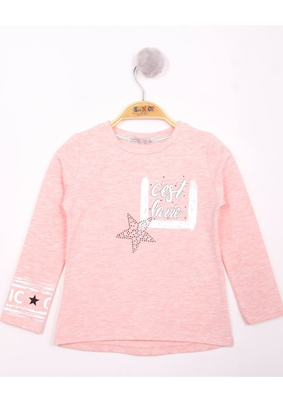 Toontoy Kids Toontoy Kız Çocuk Yıldızlı Chic Baskılı T-shirt Pembe Melanj