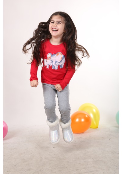 Teenyweenykids Fil Baskı Pijama Takımı Kırmızı