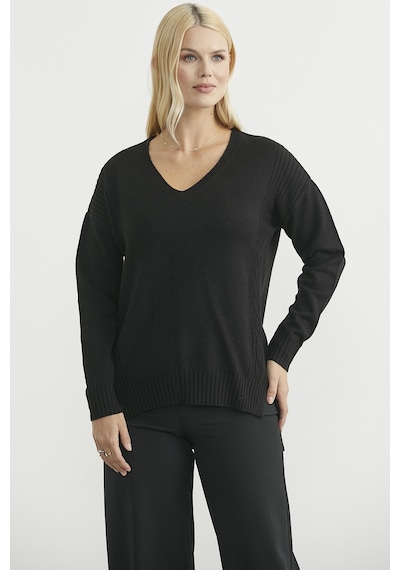 Sementa Oversize V Yaka Triko Kazak - Siyah Siyah