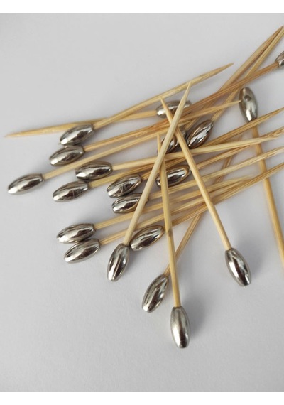100 Adet Dekoratif Gümüş Oval Arpa Boncuklu Pasta Kürdanı 6,5 Cm - Inci 6x12 Mm