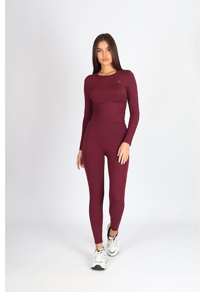 Soft&Basic Kadın Uzun Kollu Baskılı Bisiklet Yaka Bordo Body Bordo