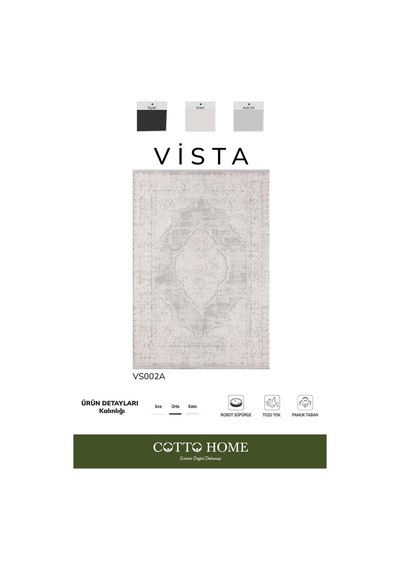 Vista Vs002a Beyaz Halı Klasik Desen Antialerjik Pamuk Taban Yıkanabilir Salon Halısı Yatak Odası