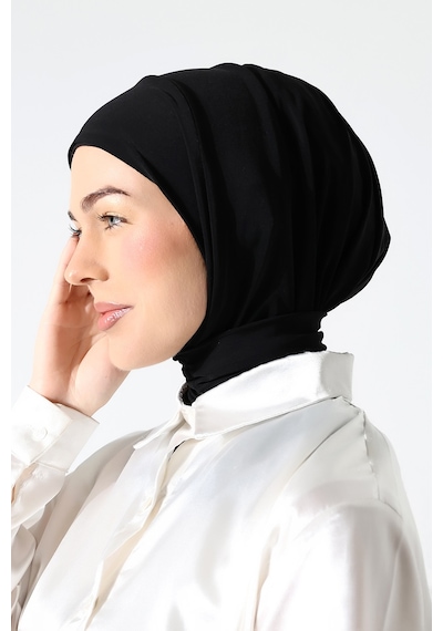 Kadın Çıtçıtlı Bağlamalı Tesettür Hazır Pratik Şal Siyah Siyah
