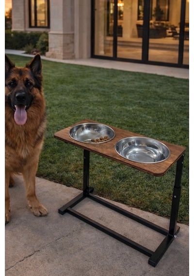 Reyo Ok-ay Store Aybisev 2 Model Xl Büyük Irk Köpekler İçin Yüksekliği Ayarlanabilir Mama Su Standı Ceviz