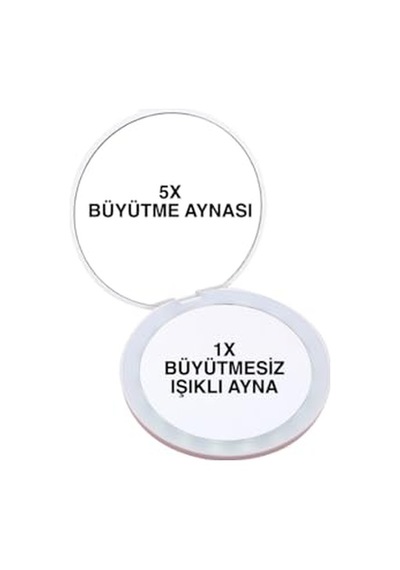Lom2062-16 Led Işıklı 1x-5x Şarj Edilebilir Cep - Çanta Makyaj Aynası Beyaz Genel