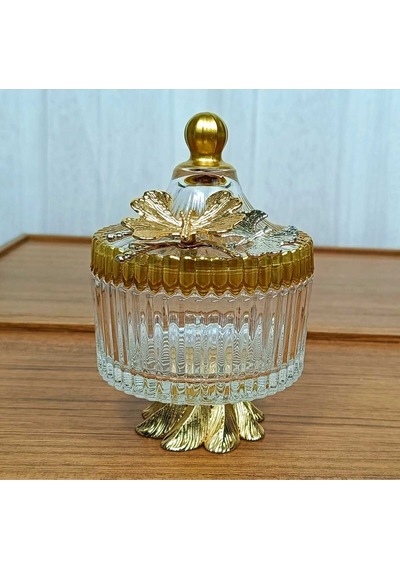 Elta Collection Yeni Model Gold Metal Ayaklı Kapaklı Kelebekli Şekerlik Sunumluk Çerezlik Hediyelik Gold