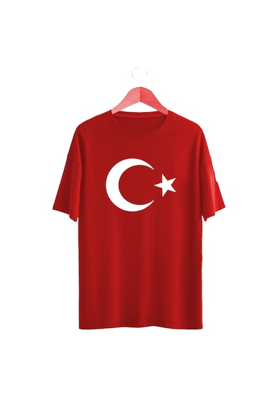 Türk Bayrağı Baskılı Tişört Ayyıldız Kırmızı T-shirt Kirmizi