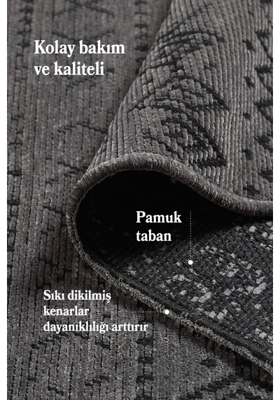 Antrasit İskandinav Şönil Halı Kaymaz Taban Yıkanabilir Salon Halısı Mutfak Yolluk