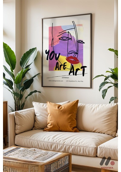 You Are Art Kolaj Tipografi, Siyah Çerçeveli Duvar Tablosu - Motivasyon Hediyesi