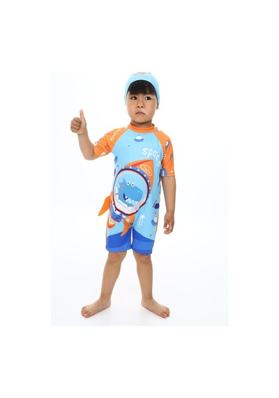 My Kids Wear Boneli Fermuarlı Erkek Çocuk Mayo Turuncu
