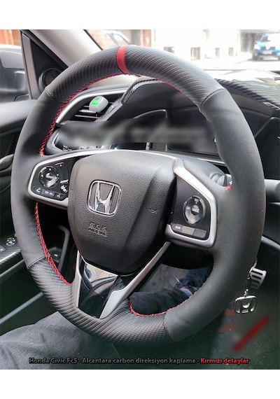Honda Civic Fc5 Araca Özel Direksiyon Kılıfı Karbon Alcantra Kır