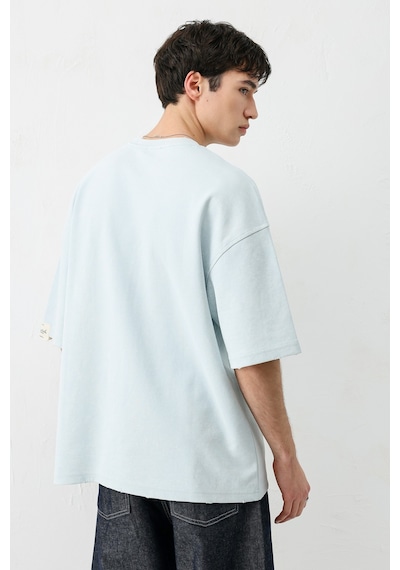 Vamos Oversize Baskılı Tişört V70-143 Bebe Mavi