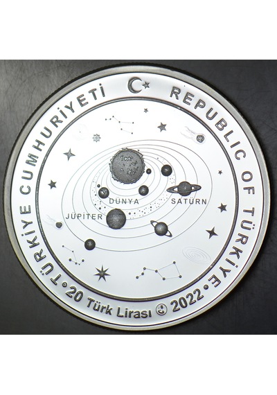 Galileo Galilei 20 Lira 2022 Gümüş Hatıra. Seri Nolu Sertifikalı-kapsülünde 31,1 Gr Proof Çil.