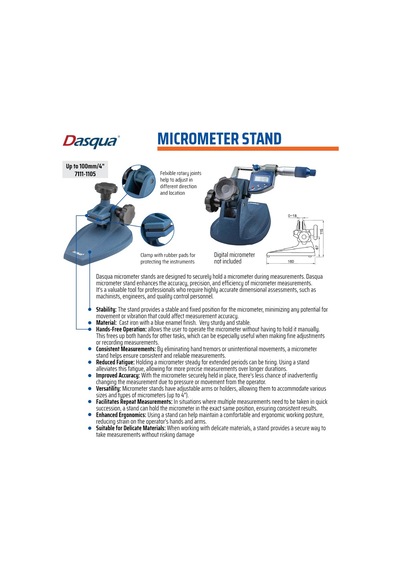 Dasqua 7111-1105 Mikrometre Standı Genel
