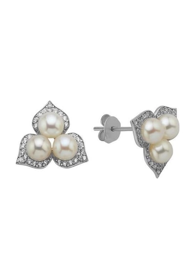 3,5 Mm Zirkon Taşlı Doğal İnci Küpe Beyaz Beyaz