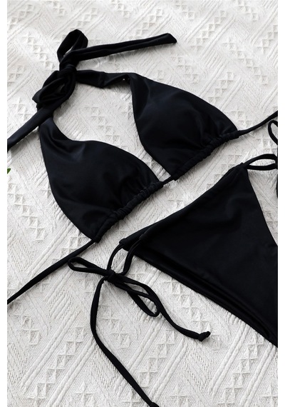 Epilons Zenvial Kadın Siyah Yandan Bağlamalı Tangalı Üçgen Bikini Mayo Takımı Zenviall2