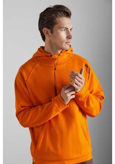 Grimelange Malagos Erkek Içi Polarlı Yumuşacık 3 Iplik Içi Şardonlu Regular Kapüşonlu Turuncu Sweatshirt