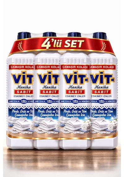 Vit Çamaşır Kolası 500 Ml Perde Örtü Ve Tüm Çamaşırlarda Eskimeyi Önler 4 Adet 500 ML