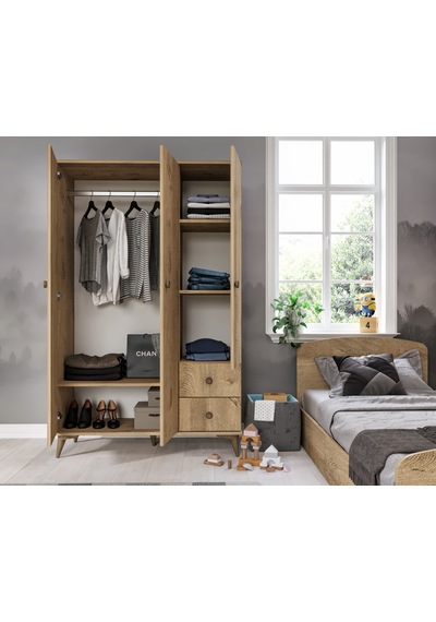 Soft Çocuk Odası Takımı Meşe - 3 Kapaklı 2 Çekmeceli Gardırop, Karyola, 3 Çekmeceli Şifonyer Soft Çocuk Odası Takımı Meşe - 3 Kapaklı 2 Çekmeceli Gardırop, Karyola, 3 Çekmeceli Şifonyer