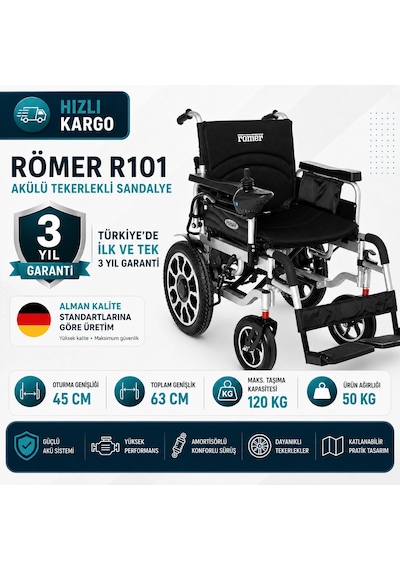 Römer Akülü Tekerlekli Sandalye Katlanabilir, Çelik Şase Ve Elektromanyetik Fren Sistemli R101