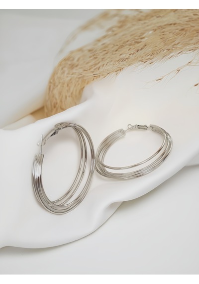 Katmanlı Halka İnterlock Hoop Gümüş Renk Küpe 6cm Silver