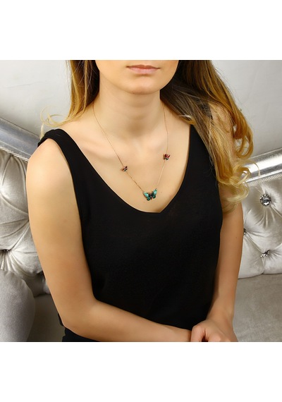 Kuyumcudukkani Zincirli"mineli Kelebek"kolye-37103-r-ena Rose Gold