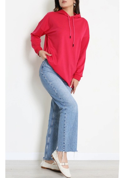 Modi 2 İplik Kapşonlu Tunik Sweat Fuşya - 42766.1878. Açık Gri - Beyaz - Pembe