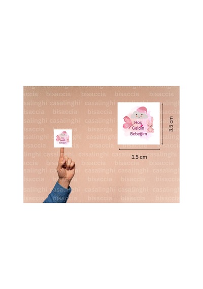 Hoş Geldin Bebeğim Etiketi Pembe Tavşan Mat Çıkartma Cute Sticker Bebek Partisi 3.5 Cm 45 Adet Çok Renkli