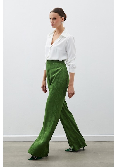 Sateen Jakarlı Salaş Pantolon - Yeşil