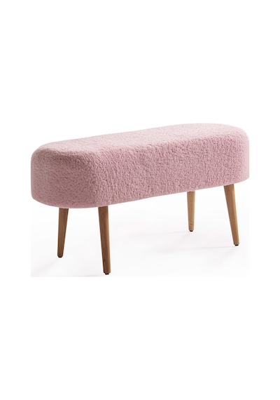 Luna Peluş Çok Amaçlı Gürgen Ahşap Ayaklı Pofidik Oval Puf Pembe