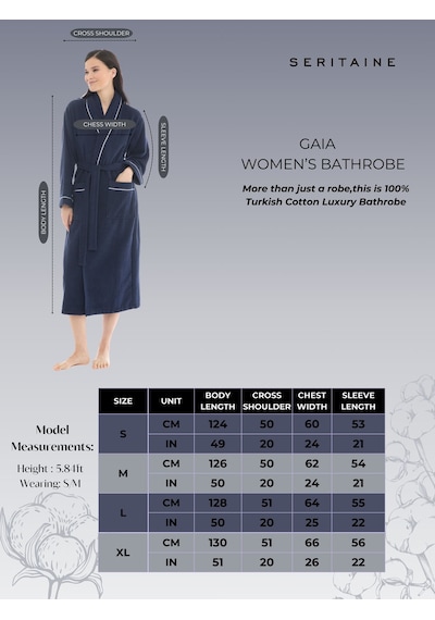 Gaia Şalyaka Kadın Bornozu- Lacivert %100 Pamuk Lacivert