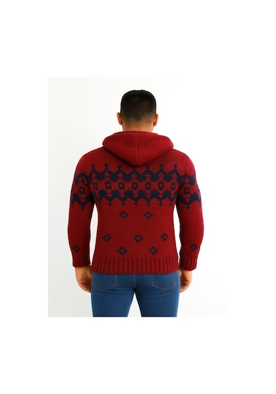 Tarz Cool T00465 Erkek Desenli Fermuarlı Triko Hırka - Bordo - St00465-bordo-l Bordo