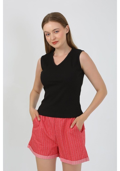 Akbeniz Kadın Kalın Askılı Şortlu Pijama Takım Siyah 3632