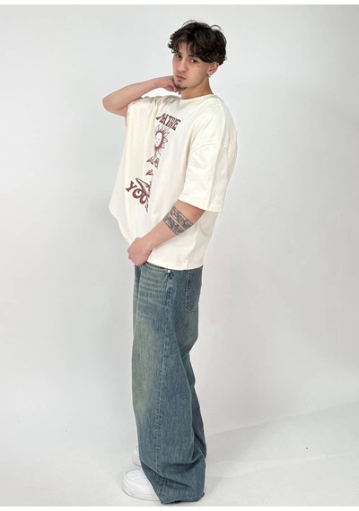Zaee Native Youth Baskılı Oversize T-shirt Krem