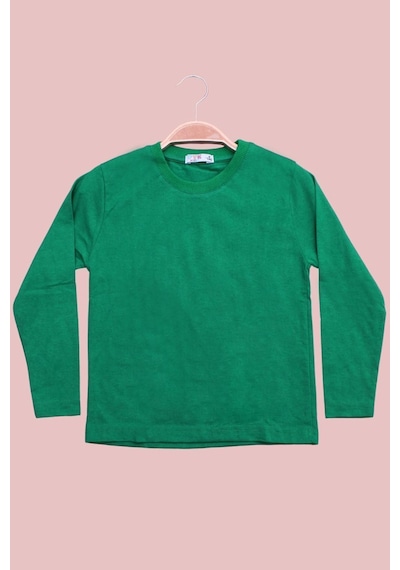 Panios Kids Düz 0 Yaka Uzun Kol Unisex Çocuk Yeşil Sweatshirt Yeşil