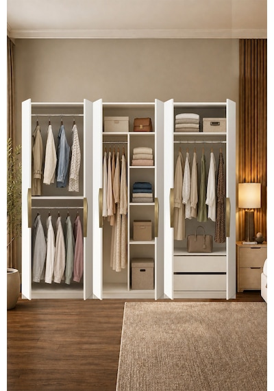 Gama 6 Kapaklı Askılı + Çekmeceli+ Askılı Raflı Tasarım Kulplu 253 Cm Gardırop Elbise Dolabı Beyaz Gama 6 Kapaklı Askılı + Çekmeceli+ Askılı Raflı Tasarım Kulplu 253 Cm Gardırop Elbise Dolabı Beyaz