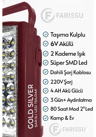 Gold Silver Gs-2400 Şarjlı Led Işıldak: 24 Smd Led + Powerbank Özellikli