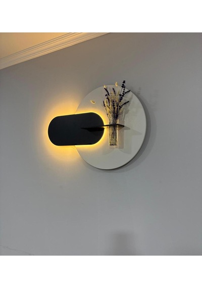 Karanfil Ahşap Pilli Ledli İskandinav Tarzı Salon Duvar Rafı Modern Çiçeklik 45 X 65 Cm Paris Grisi - Antrasit