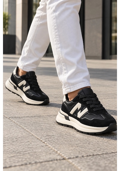 In Step Sandria Siyah Deri Ve Süet Detaylı Kalın Tabanlı Erkek Sneakers Ayakkabı